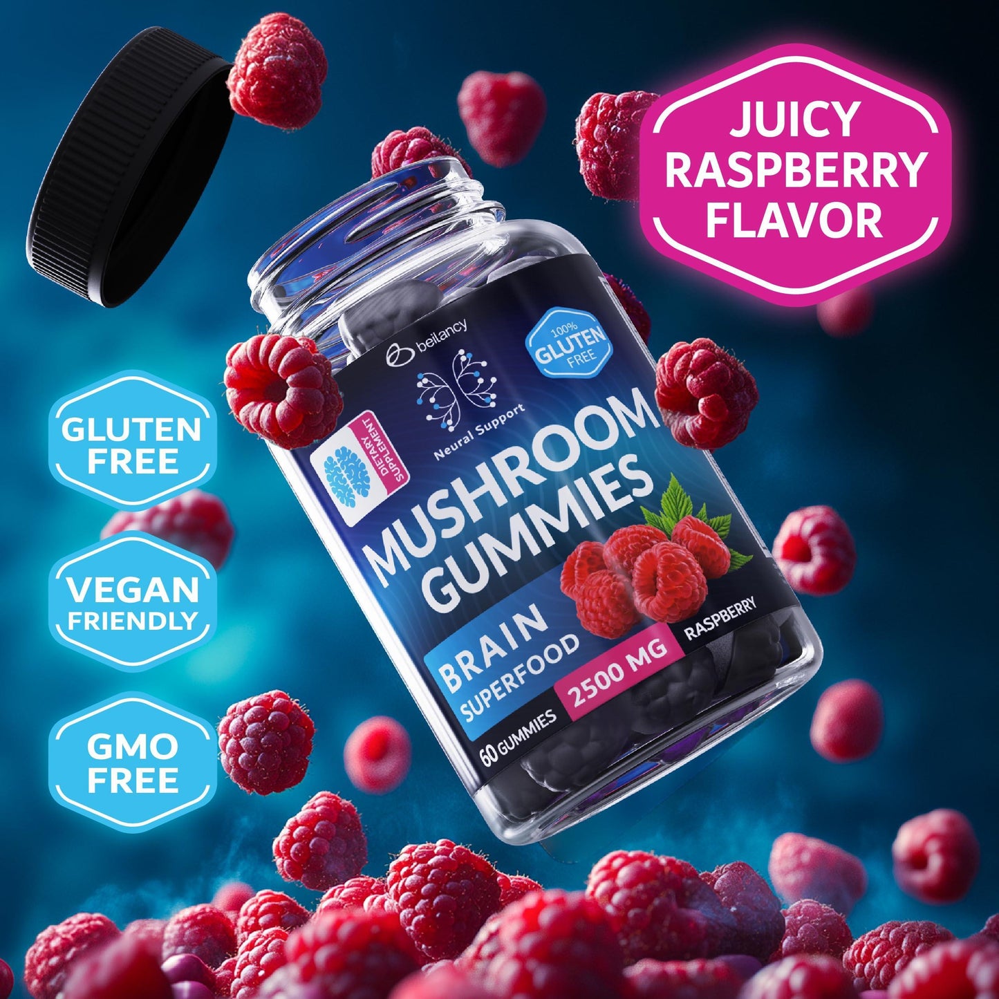 Mushroom Gummies Lion's Mane and Reishi for Cognitive Clarity 60 Gummies